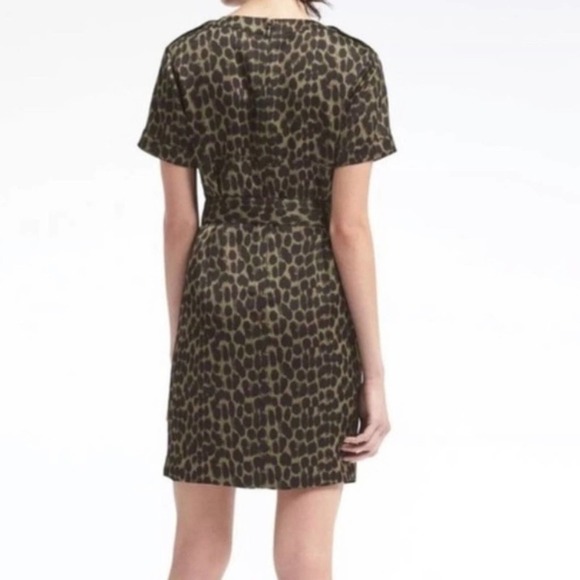 Banana Republic Green Black Animal Print Dress M Medium - Picture 9 of 13